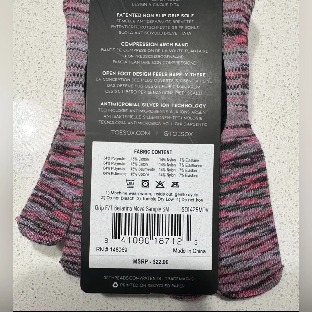 TOESOX TEC NWT Size S (6-8) Ballerina Tec Full Toe Pilates Yoga Grip Socks‎ ~NEW